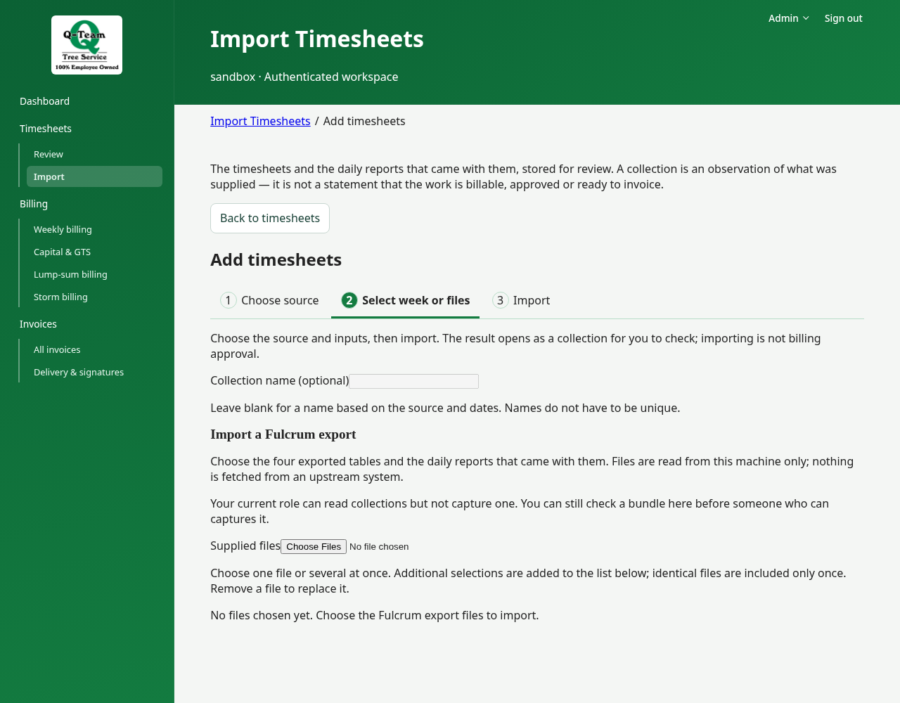 Import form showing the supplied-file fields.